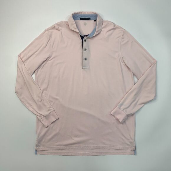 Greyson Polo Shirt Mens L Large Light Pink Long Sleeve Cotton Blend Ribbed Cuffs - Picture 2 of 10